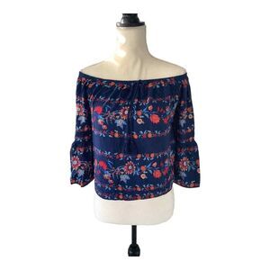 Flying Tomato Elastic Neckline Peasant Blouse Retro 70s Floral Print Sz Medium‎